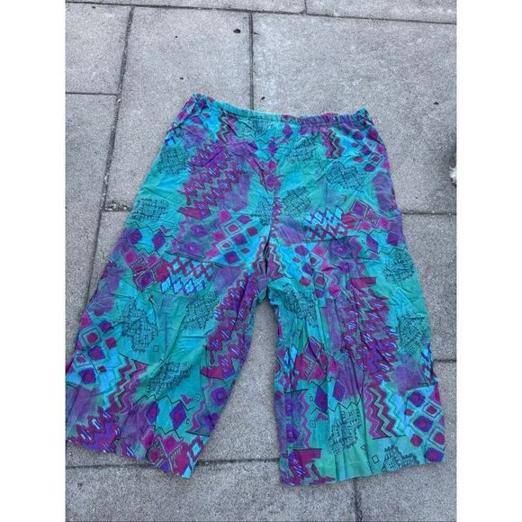 No Brand Pants - Vintage 90s Capri Pants Womens Petite L Colorful Southwestern Elastic Waist Retr